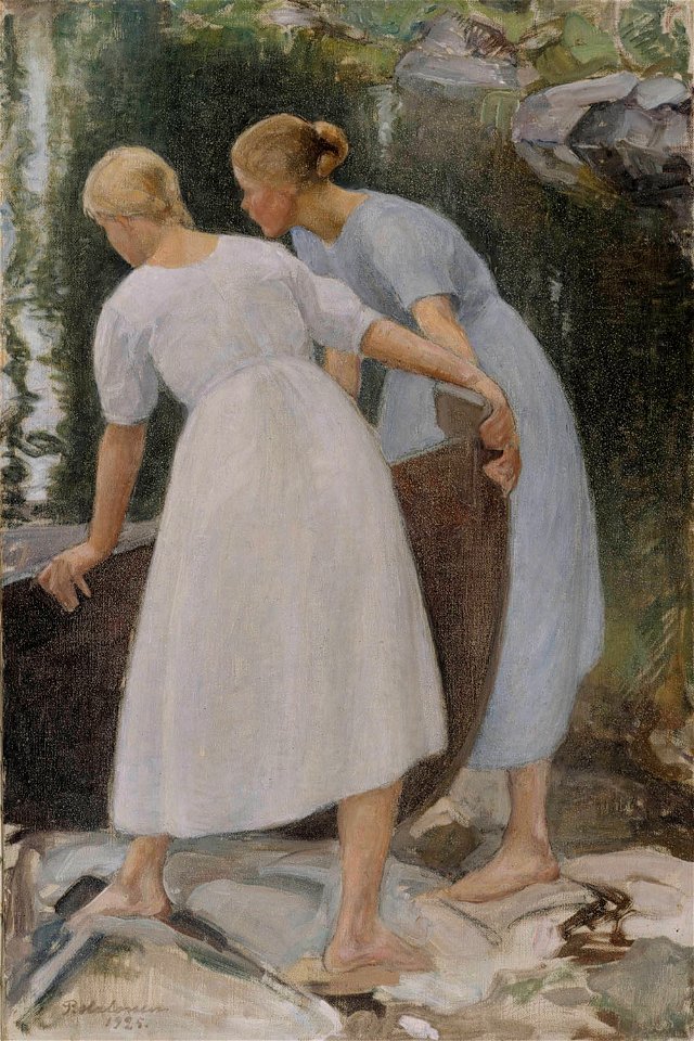 Pekka Halonen - Girls Pushing a Boat