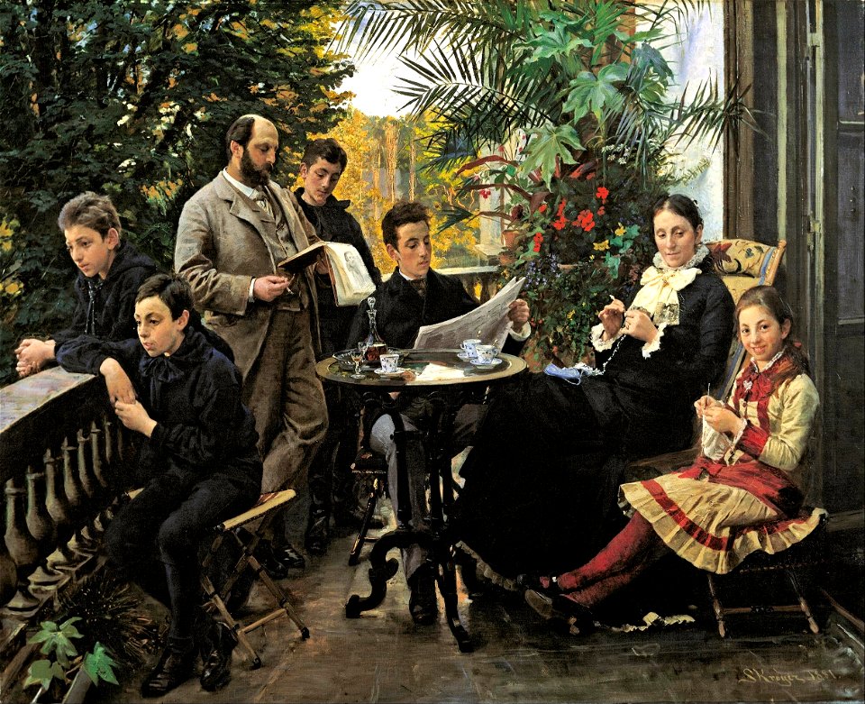 Peder Severin Krøyer - The Hirschsprung family portrait. From the left Ivar, Aage, Heinrich, Oscar, Robert, Pauline and Ell... - Google Art Project