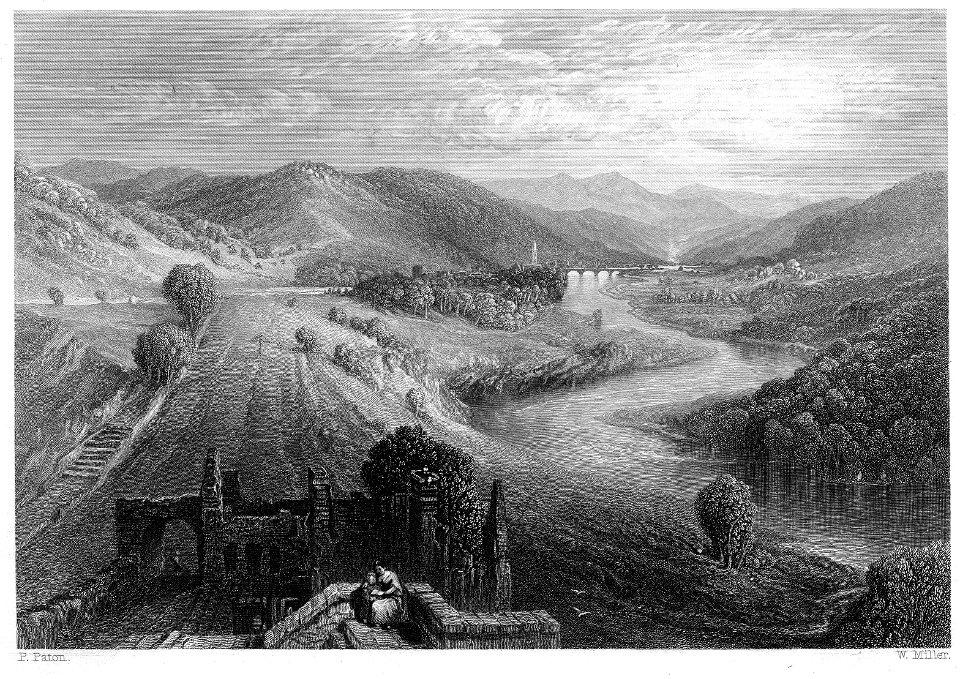 Peebles and the Tweed, from Neidpath Castle engraving by William Miller after P Paton