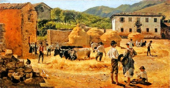 Pedro Weingärtner - Amontoando trigo na Praça de Anticoli - 1890