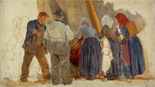 Peder Severin Krøyer - Morning at Hornbæk. Men and women bargining - Google Art Project