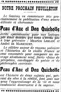 Peau d’Âne et Don Quichotte (Le Gaulois, Annonce 19271021)