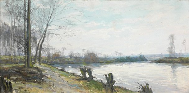 Pelletier P.J. - Pastel - Bords de fleuve, arbres dénudés - 30x60cm