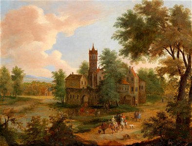Peeter Bout Landschaft mit Schloss und einer Jagdgesellschaft