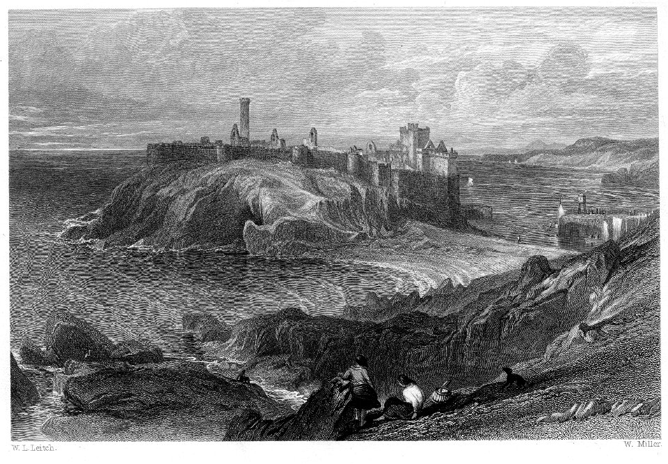Peel Castle, Isle of Man engraving by William Miller after W L Leitch