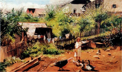 Pedro Weingärtner - Fundo de quintal com menina - 1913