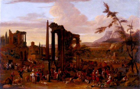 Peeter van Bredael (1629-1719) - Market Scene Set amidst a Capriccio of Ruins - 719453 - National Trust