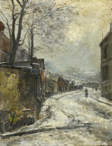 Pelletier P.J. - Oil on canvas - Montmartre, la rue Ravignan, l'hiver - 41x33cm