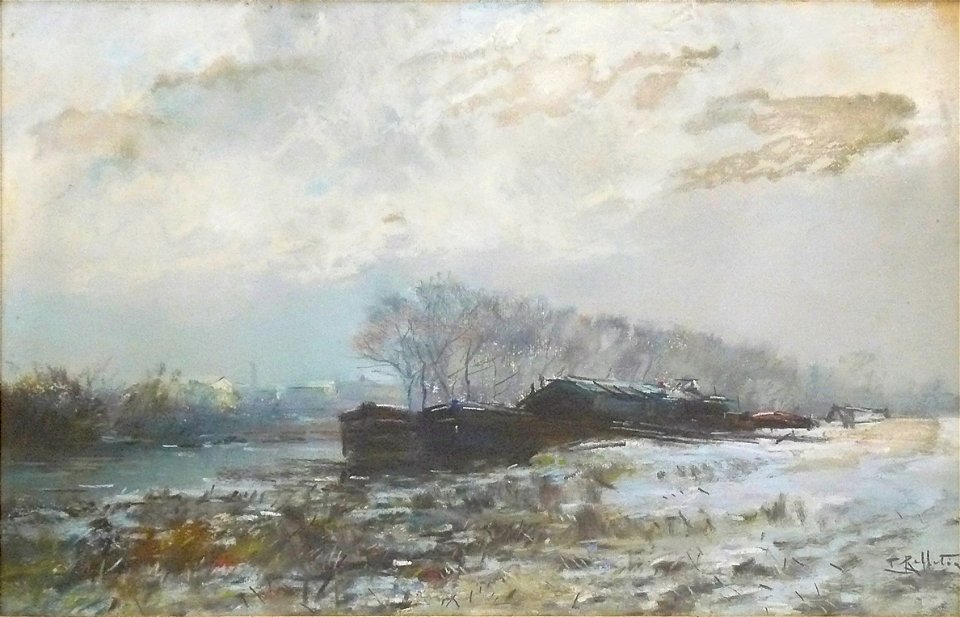 Pelletier P.J. - Pastel - Bord de Seine enneigé - 31.5x48.5cm