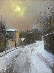 Pelletier P.J. - Pastel - Neige à Montartre - 58x79cm
