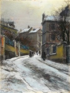 Pelletier P.J. - Pastel - Rue enneigée à Montmartre - ~61x45,5cm