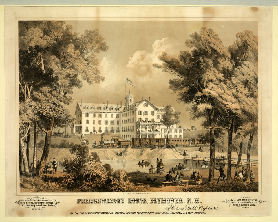 Pemigewasset House, Plymouth, N.H. On the line of the Boston, Concord and Montreal Rail-road, the most direct route to the Franconia and White Mountains - - J.H. Bufford lith. LCCN96502553