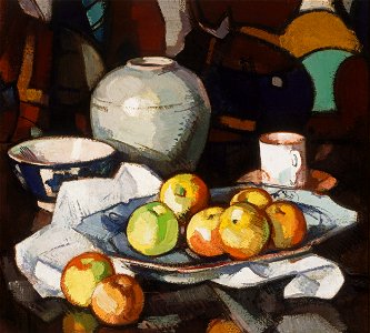 Samuel Peploe - Still life- apples and jar - Google Art Project. Free illustration for personal and commercial use.