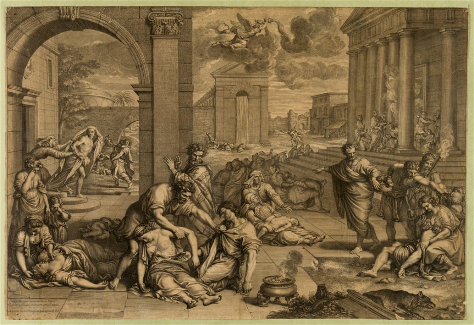 People suffering from plague outside temple LCCN2003679929