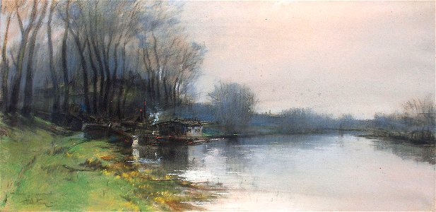 Pelletier P.J. - Pastel - Bords de Seine - 29x58cm