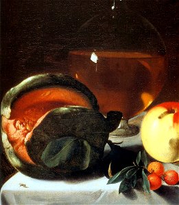 Pensionante Del Saraceni - Still-Life with Fruit and a Carafe of White Wine (detail) - WGA17159. Free illustration for personal and commercial use.