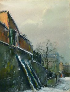 Pelletier P.J. - Pastel - Vue parisienne ou de la banlieue parisienne, l'hiver - ~32x24cm