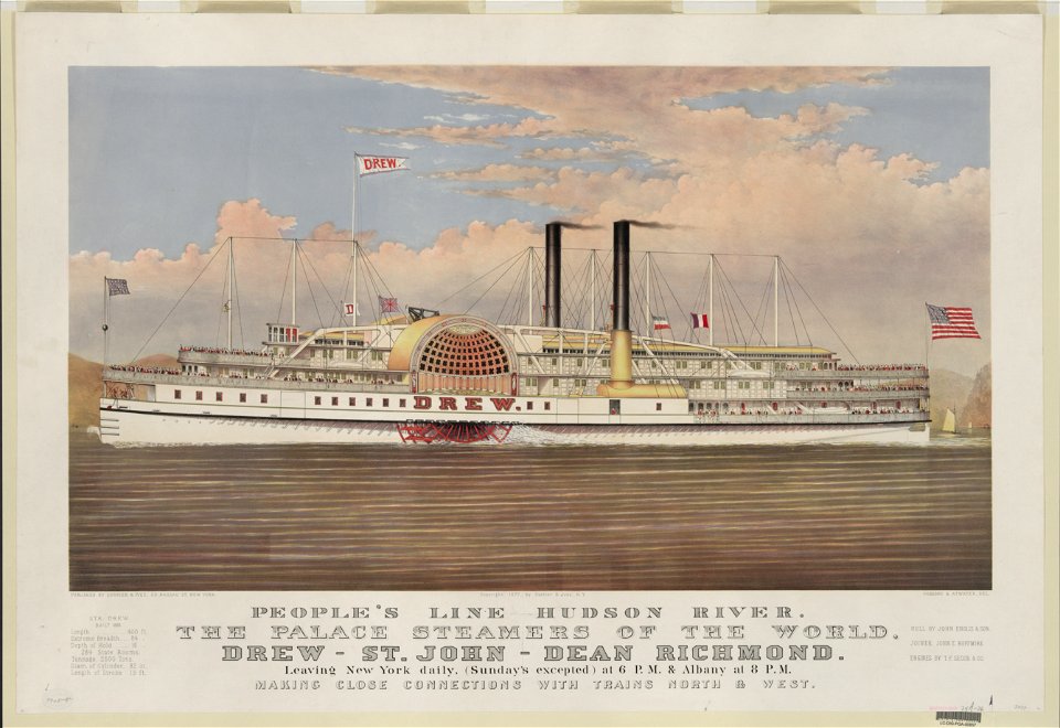 People's line Hudson River, the palace steamers of the world, Drew-St. John-Dean Richmond- leaving New York daily (Sunday's excepted) at 6 p.m. & Albany at 8 p.m. making close connections LCCN2001700575