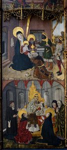 Pere Espalargues the Elder - Retablo with Scenes from the Life of the Virgin-The Adoration of the Magi ^ The Presentation in the Temple - A5.05 - Hispanic Society of America