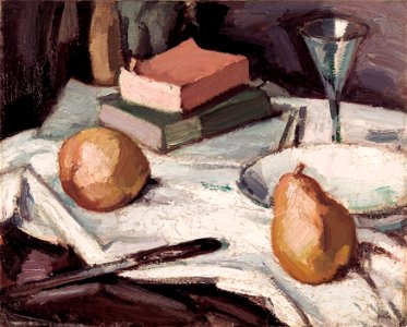 Samuel John Peploe - Still life with pears and wineglass - Google Art Project. Free illustration for personal and commercial use.
