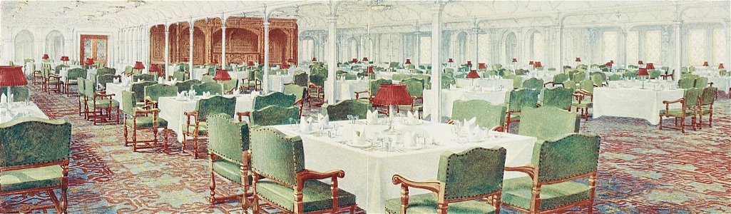 Period Illustration of Titanic & Olympic 1st Class Dining Room