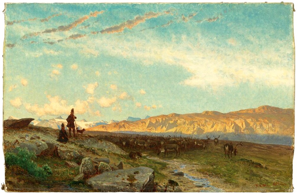 Per Daniel Holm - Laponian Landscape with Reindeer and Sami - NM 6593 - Nationalmuseum