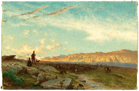 Per Daniel Holm - Laponian Landscape with Reindeer and Sami - NM 6593 - Nationalmuseum