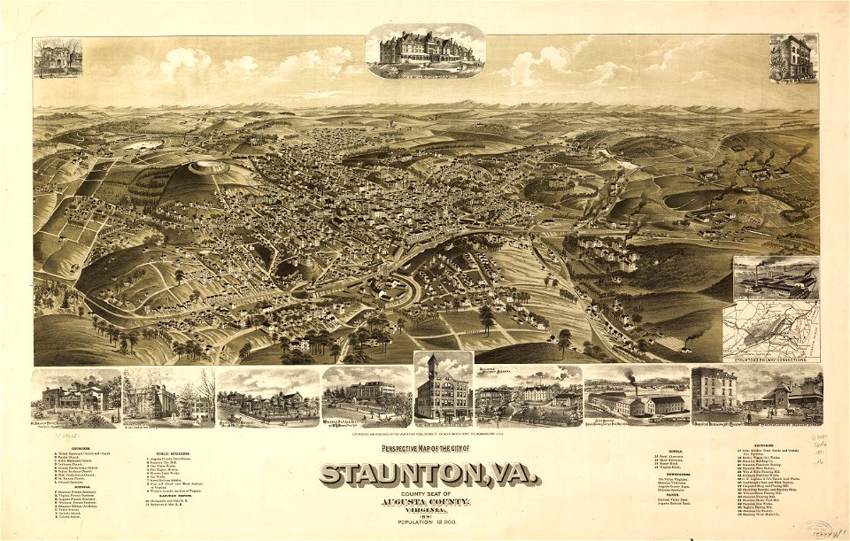 Perspective map of the city of Staunton, Va., county seat of Augusta County, Virginia 1891. LOC 75696651