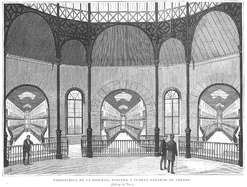 Perspectiva de la segunda, tercera y cuarta galerías de celdas, dibujo de Nao