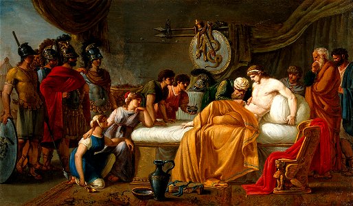 Alcibiades wounded. Oil painting by Joseph-Marie Vien. Wellcome V0017554
