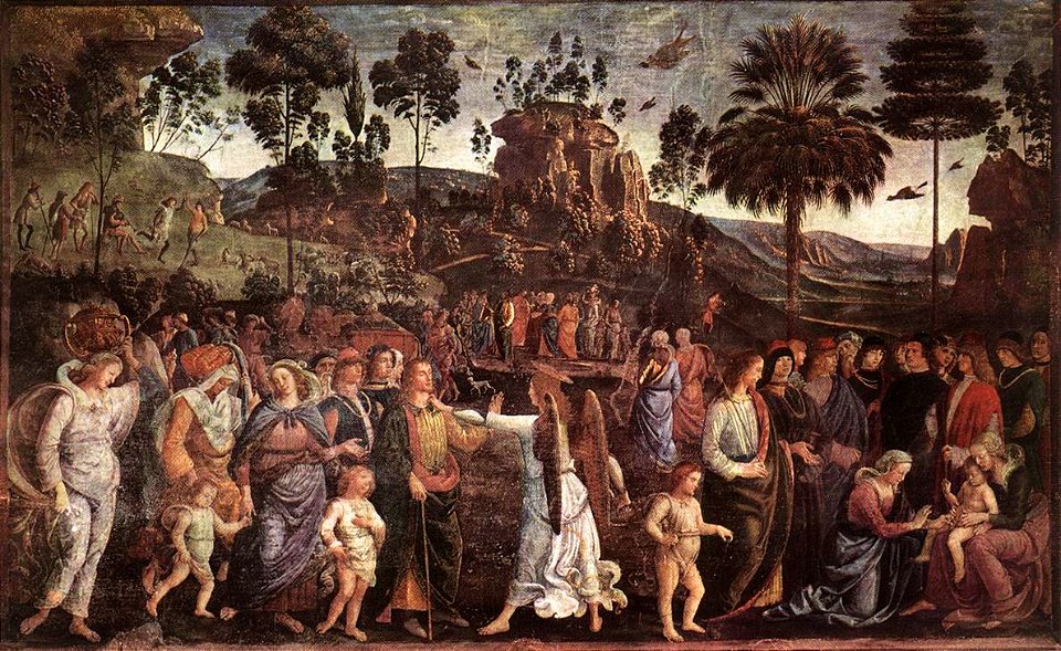 Perugino, Pietro - Moses's Journey into Egypt and the Circumcision of His Son Eliez - c. 1482