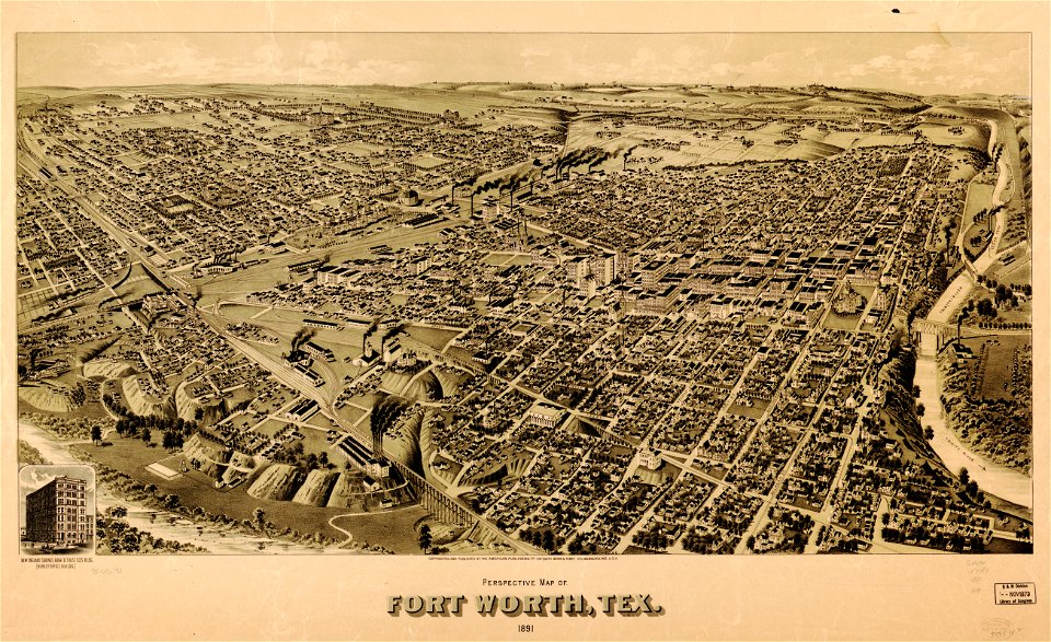 Perspective map of Fort Worth, Tex. 1891. LOC 75696592