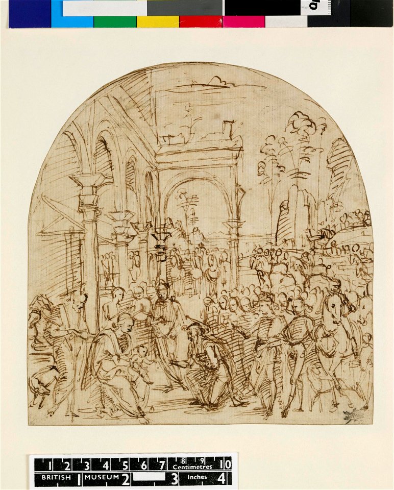 Perugino - The Adoration of the Magi, with a throng of people at right and a colonnade at l, 1853,1008.1