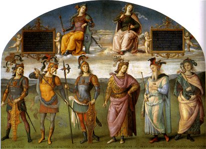 Perugino, Fortitude and Temperance with Six Antique Heroes 00. Free illustration for personal and commercial use.