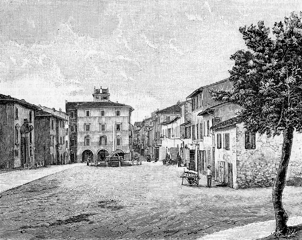 Pesaro Piazza del Trebbio, ora Lazzaroni (xilografia)