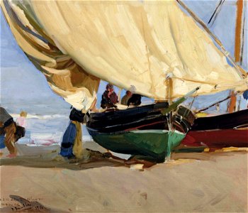 Pescadores barcas varadas Valencia 1910