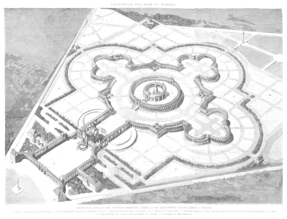 Perspectiva general del proyecto premiado, debido a los arquitectos señores Arbós y Urioste, de Rico, La Ilustración Española y Americana, 08-09-1878
