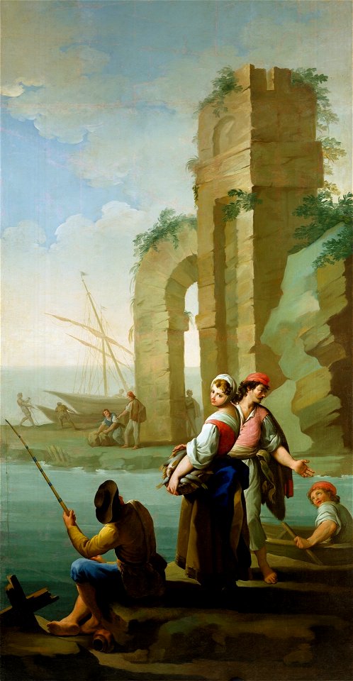 Pescadores y una mujer con una cesta de peces, de Zacarías González Velázquez (Museo del Prado)