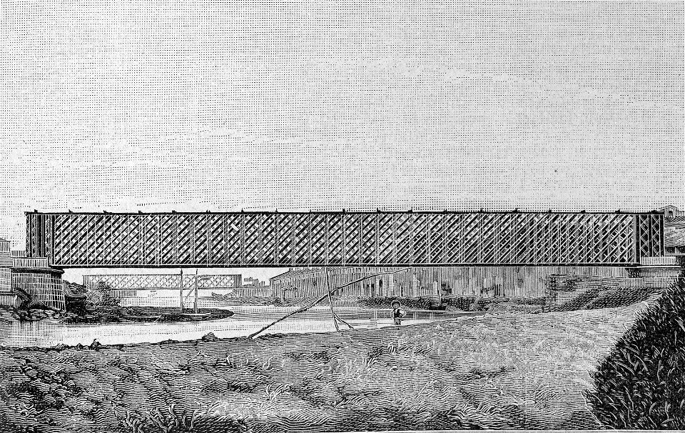 Pescara – Ponte della ferrovia sulla Pescara (xilografia)