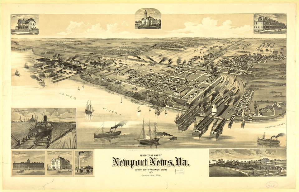 Perspective map of Newport News, Va. County seat of Warwick County 1891 population- 8000 LCCN2003677881