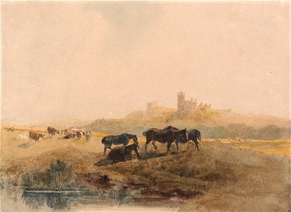 Peter DeWint - Horses Resting in a Meadow near Bolsover Castle - Google Art Project. Free illustration for personal and commercial use.