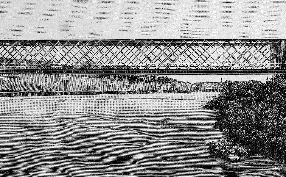Pescara – Ponte civico sulla Pescara, Caserma e Bagno penale (xilografia)