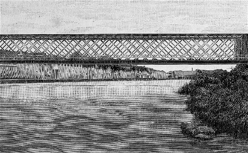 Pescara – Ponte civico sulla Pescara, Caserma e Bagno penale (xilografia)