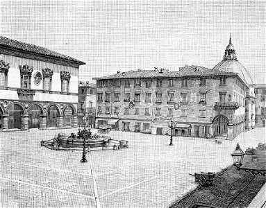 Pesaro Palazzo municipale, Prefettura e piazza Vittorio Emanuele (xilografia)