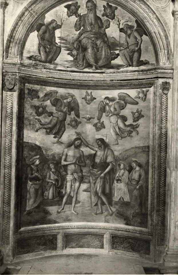 Perugino - Battesimo di Cristo, Dio Padre benedicente e angeli, Oratorio della Nunziatella