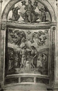 Perugino - Battesimo di Cristo, Dio Padre benedicente e angeli, Oratorio della Nunziatella