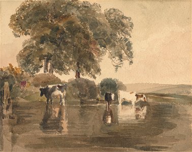Peter DeWint - Cows in a Pool - Google Art Project. Free illustration for personal and commercial use.