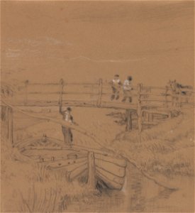 Peter DeWint - Bridge over a stream with figures - Google Art Project. Free illustration for personal and commercial use.