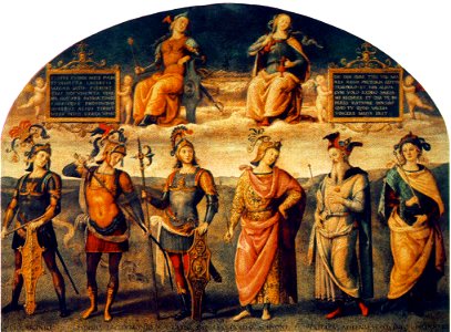 Perugino fortitude temperance with six antique heroes 1497