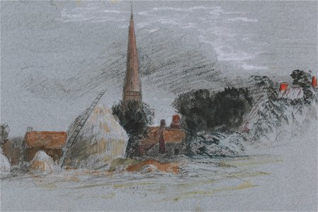 Peter DeWint - Landscape Study- a haystack near a church - Google Art Project. Free illustration for personal and commercial use.